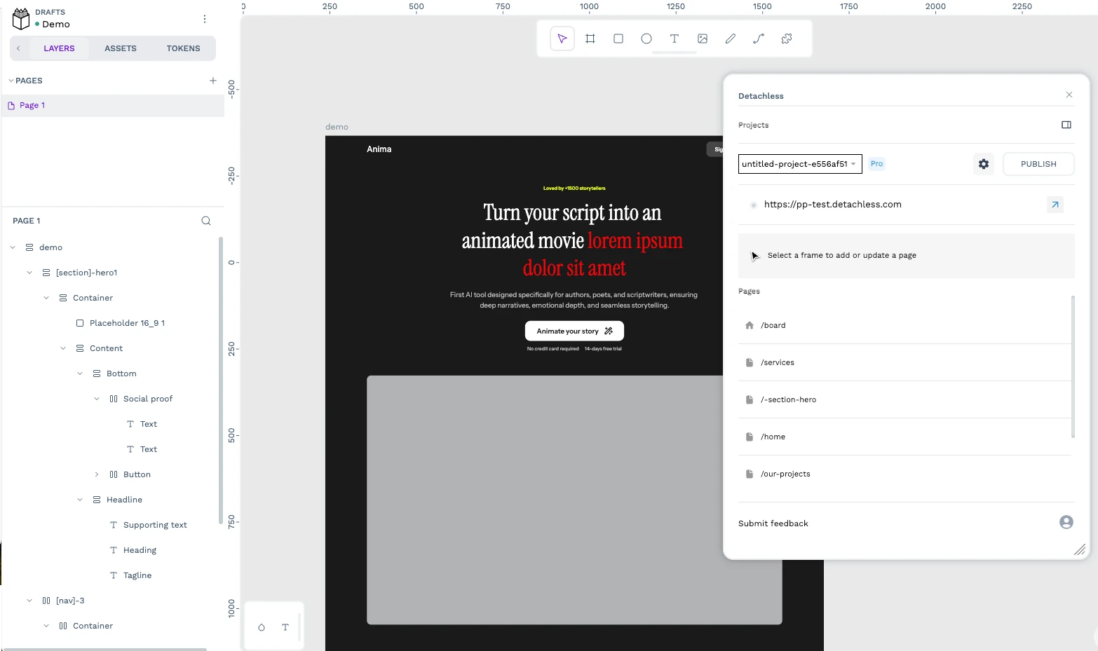 Detachless - Penpot to Website Builder screenshot 1
