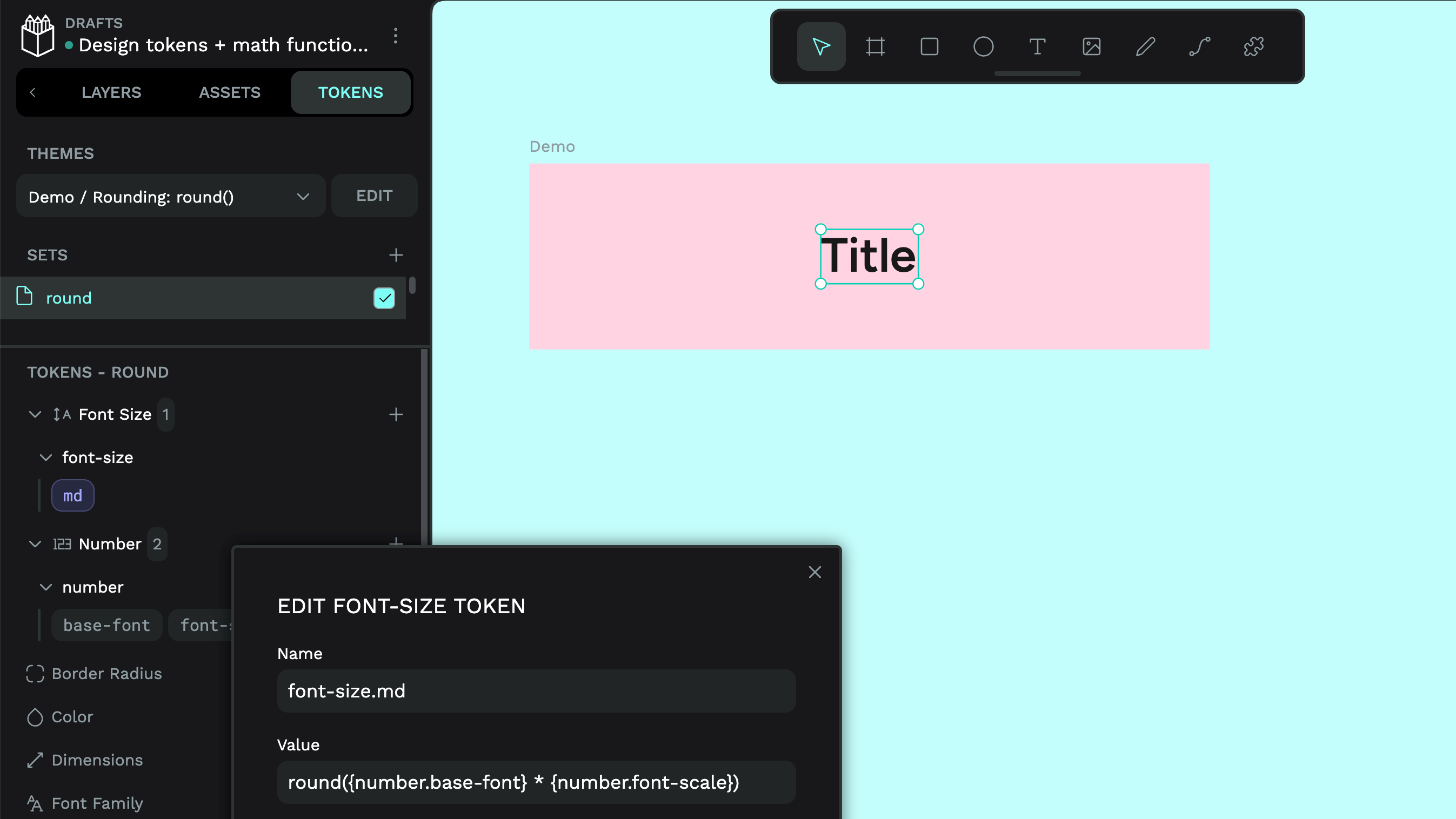 Math functions in design tokens demo screenshot 2