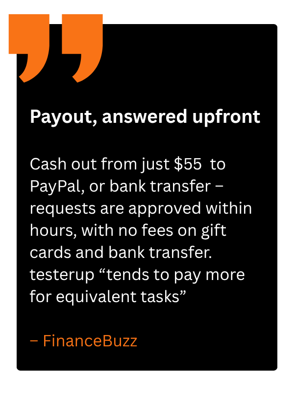 FinanceBuzz quote on payout terms for testerup