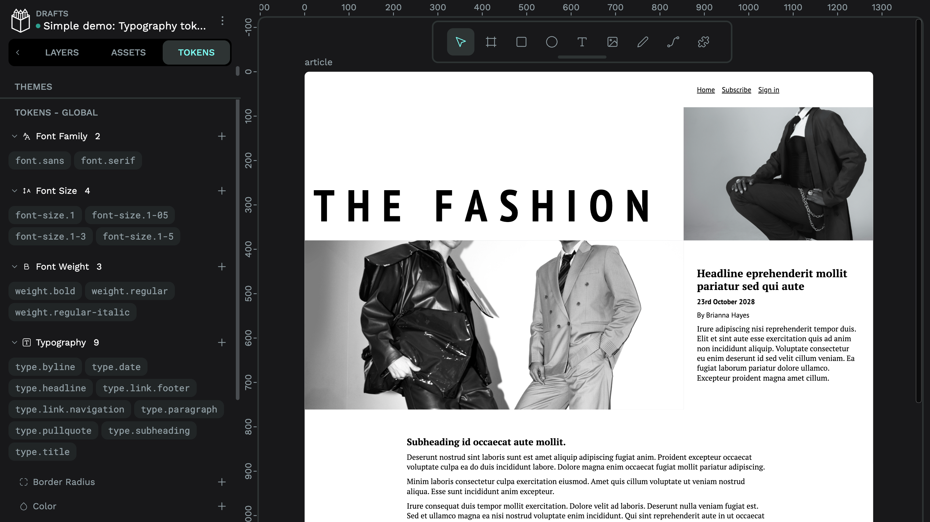 Simple demo: Typography design tokens screenshot 1