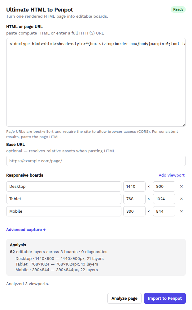 Ultimate HTML to Penpot screenshot 1