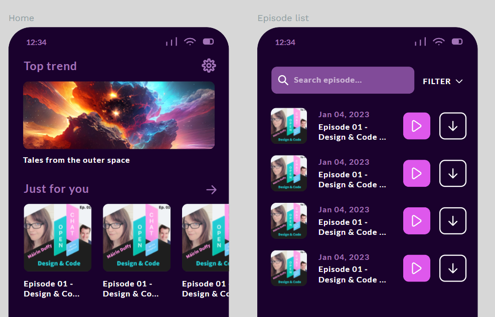 Podcast app screenshot 1