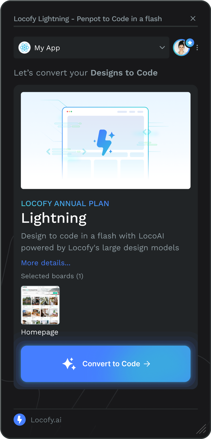 Locofy Lightning - Penpot to Code in a flash screenshot 1