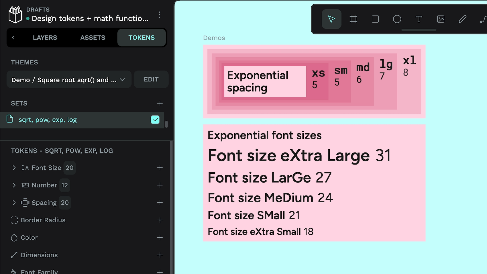 Math functions in design tokens demo screenshot 1