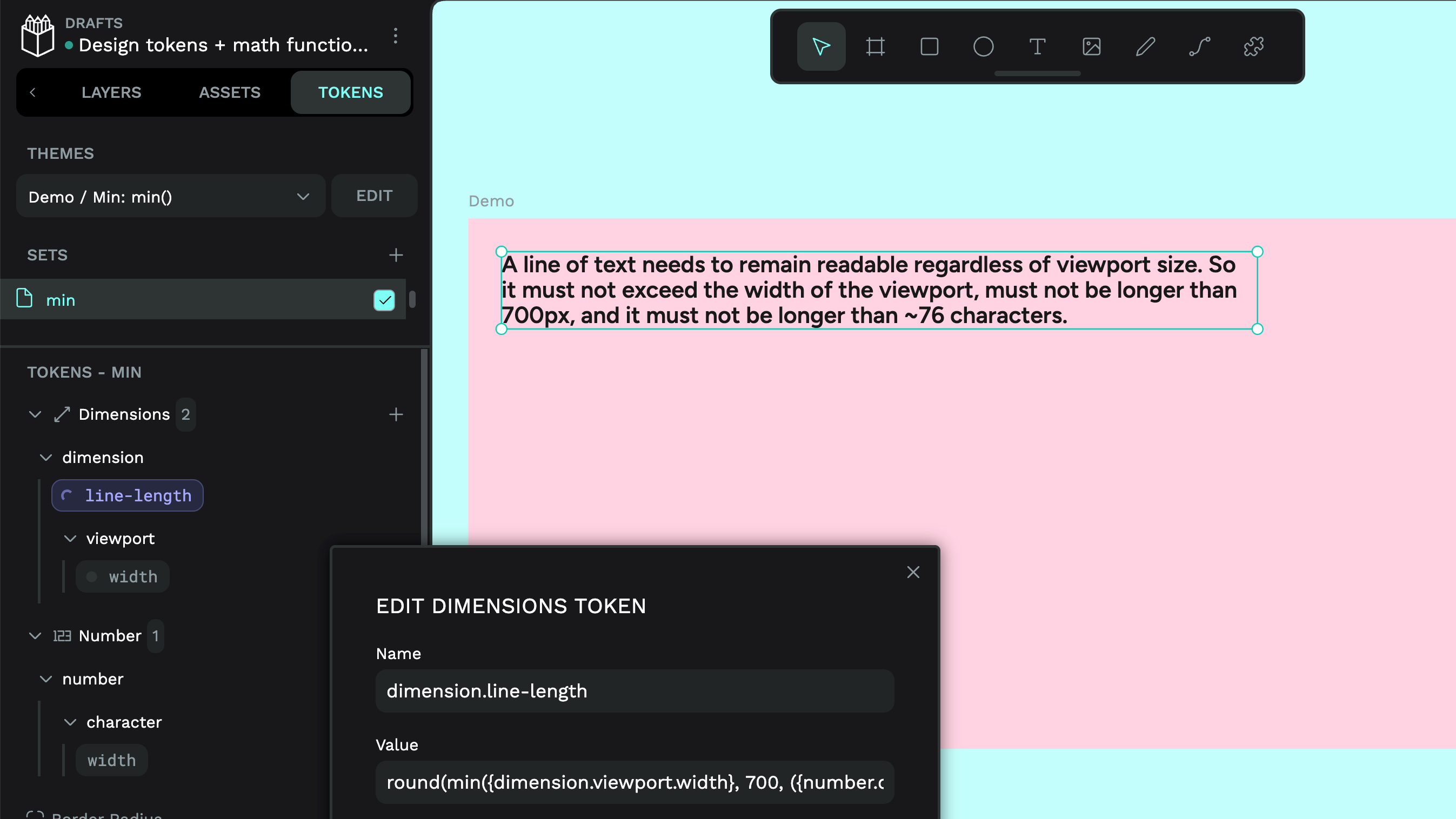 Math functions in design tokens demo screenshot 3