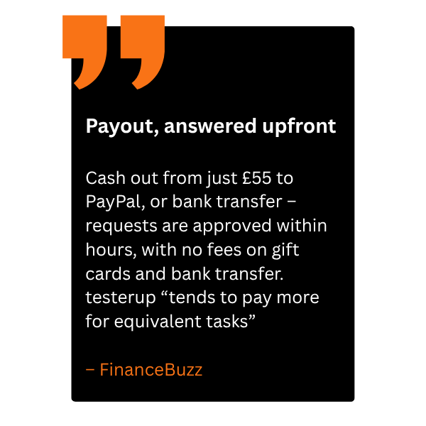 FinanceBuzz quote on payout terms for testerup